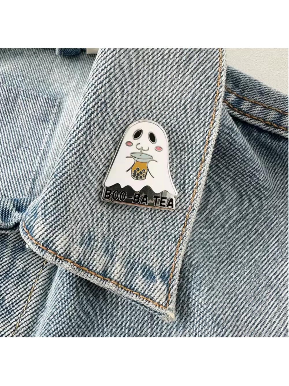 Cute Spooky Ghost “Boo-Ba” Boba Bubble Tea Enamel Pin - Picture 2 of 3